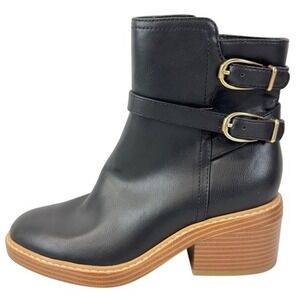 Marc Fisher Marieta 2‎ Womens Size 6M Black Faux Leather Block Heel Ankle Boots